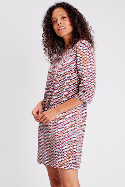 Robe droite manches 3/4 rose fushia femme
