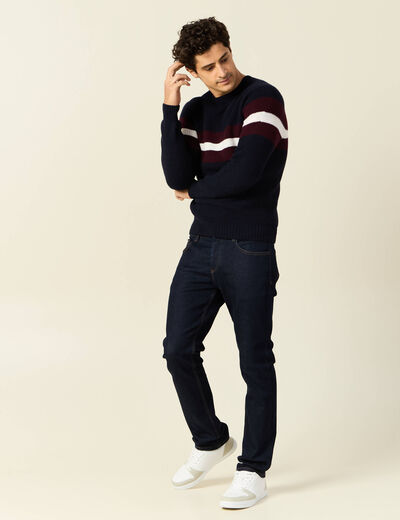 Pull manches longues fabriqué en France bleu marine homme