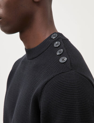 Pull manches longues col rond noir homme