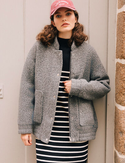 Manteau oversize bouclette gris femme