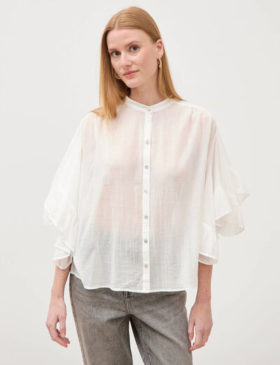Blouse boyfriend manches coude en coton ecru femme
