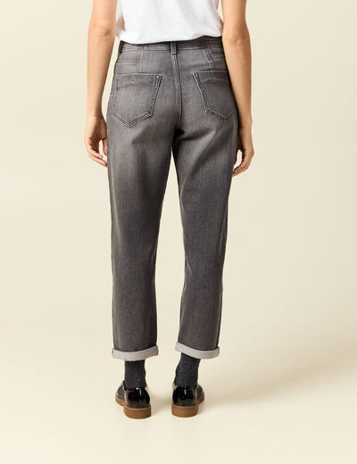 Pantalon mom taille haute 7/8ème denim denim gris femme