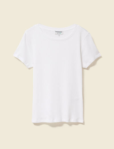 Short cintré manches courtes col rond blanc femme