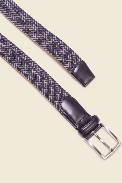 Ceinture tressée en cuir bleu marine homme