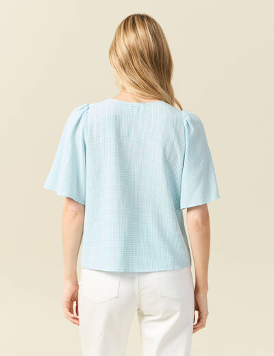 Blouse manches courtes nouée bleu pastel femme