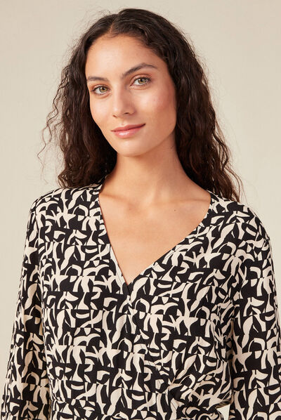 Robe droite manches longues noir femme