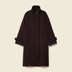 Manteau droit long col montant marron fonc&eacute; femme