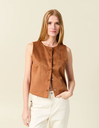 Gilet sans manches doubl&eacute; camel femme
