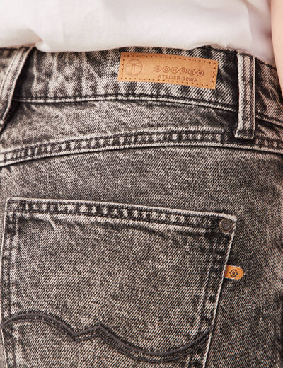 Jeans straight 5 poches denim snow gris femme