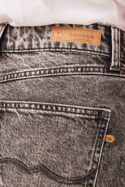 Jeans straight 5 poches denim snow gris femme