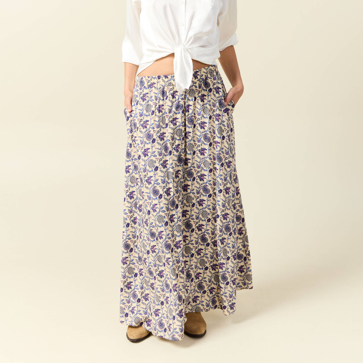 Jupe longue évasée taille standard bleu femme