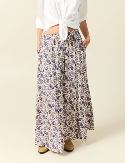 Jupe longue évasée taille standard bleu femme