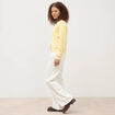 Gilet manches longues col rond en coton jaune clair femme