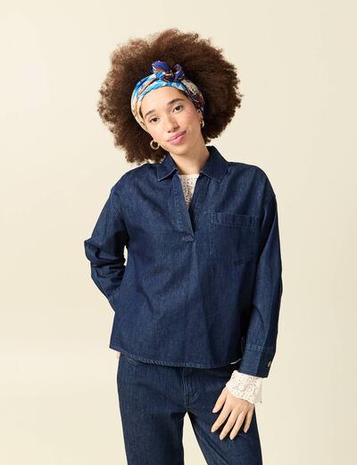 Chemise oversize en coton denim stone femme