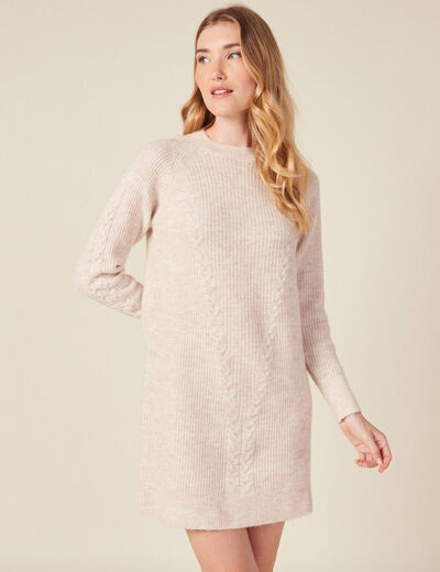 Robe pull droite torsades creme femme