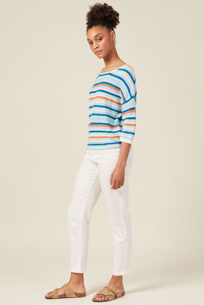 Pull manches 3/4 bleu electrique femme