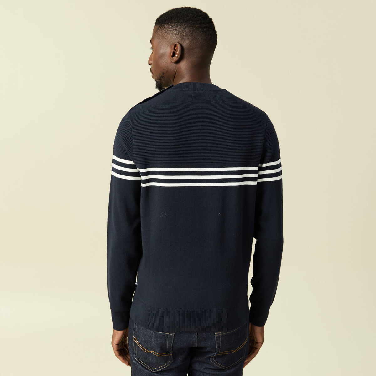 Pull fin col rond manches longues bleu marine homme