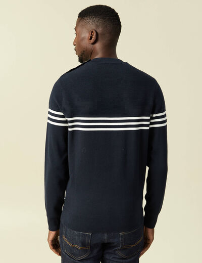 Pull fin col rond manches longues bleu marine homme