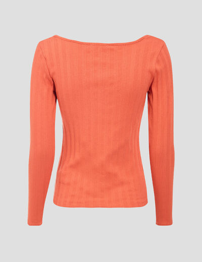 T-shirt manches longues orange corail femme