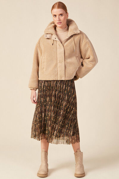 Blouson imitation laine mouton beige femme
