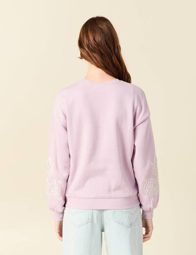 Sweat droit court col rond en coton parme femme