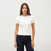 T-shirt ajust&eacute; col rond manches courtes ecru femme