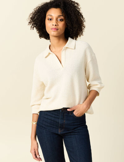 Polo manches 3/4 brillant ecru femme