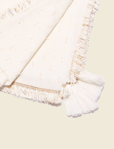 Foulard franges et pampilles ecru femme