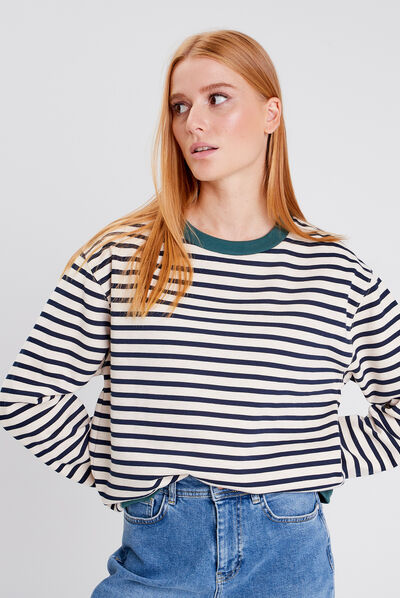 Sweat manches longues ecru femme