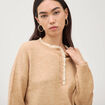 Pull col tunisien manches longues marron clair femme