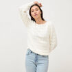 Pull manches longues col bateau ecru femme