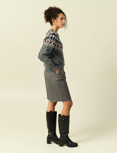 Pull col rond manches longues gris clair femme