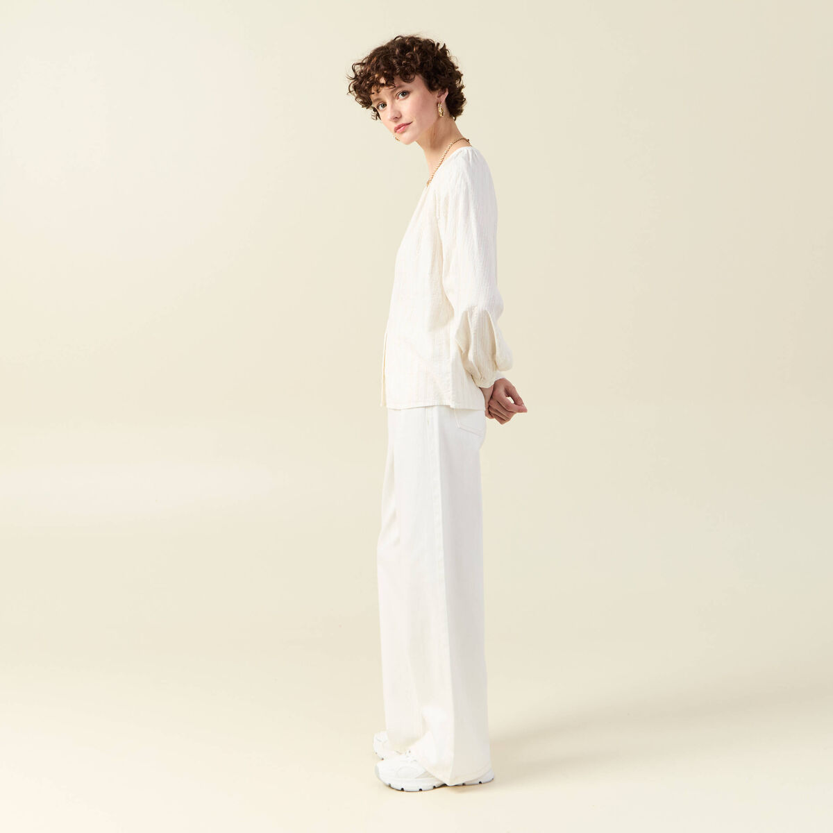 Blouse manches longues ecru femme