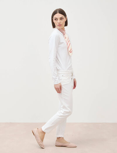 Jeans girlfriend taille haute denim blanc femme