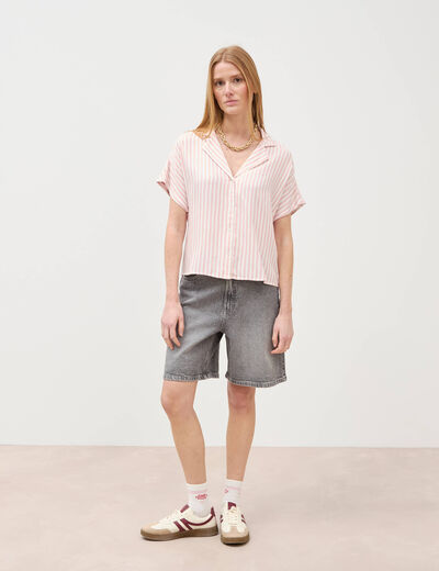 Chemise manches 3/4 rose pastel femme