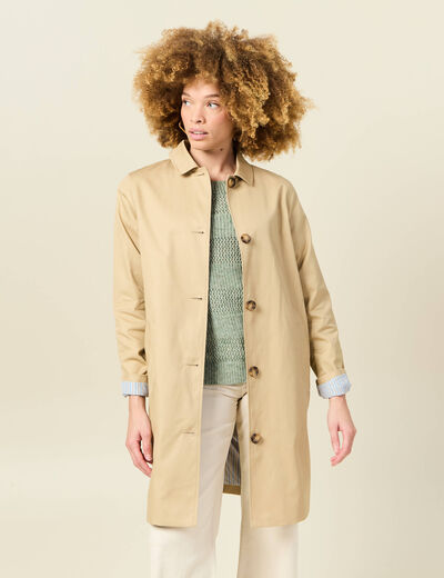 Trench long doublé beige femme
