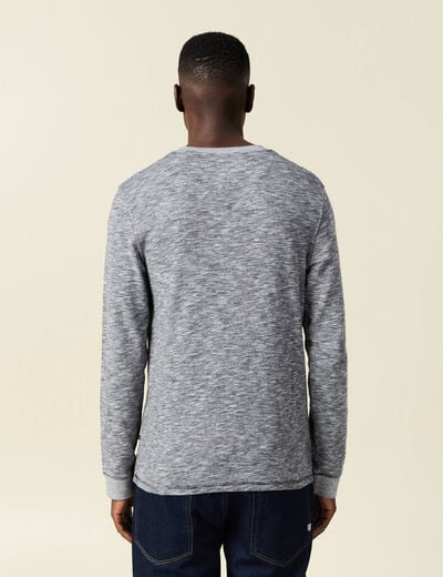 T-shirt en coton manches longues bleu fonc&eacute; homme