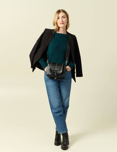 Pull col bateau manches longues vert fonc&eacute; femme