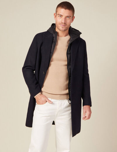 Manteau avec capuche amovible bleu foncé homme