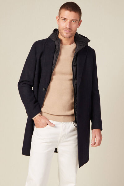 Manteau avec capuche amovible bleu foncé homme