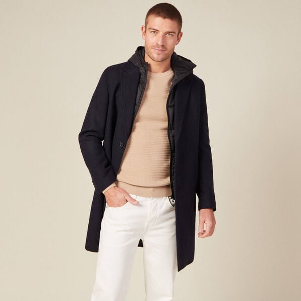 manteau avec capuche amovible bleu fonce homme Manteau avec capuche amovible bleu foncé homme