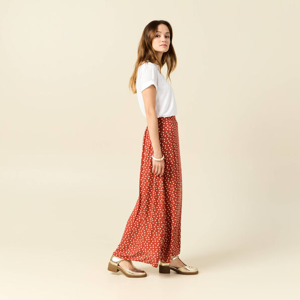 Jupe longue évasée fluide orange foncé femme