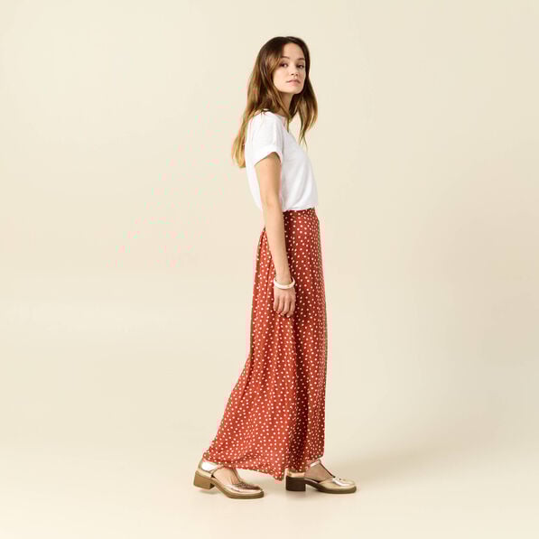 jupe longue evasee fluide orange fonce femme Jupe longue évasée fluide orange foncé femme