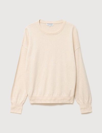 Pull oversize col rond manches longues creme femme