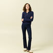 Pull ajouré manches longues en coton bleu marine femme