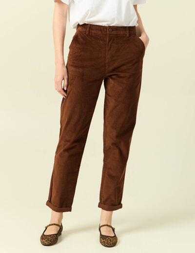 Pantalon large 7/8&egrave;me taille haute marron fonc&eacute; femme
