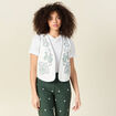 Gilet sans manches brodé ecru femme