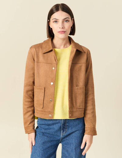 Blouson manches longues col classique marron femme
