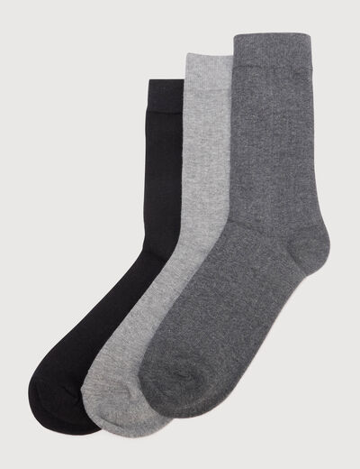 Lot de 3 paires chaussettes hautes gris fonc&eacute; homme