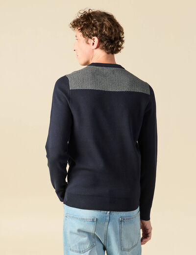 Pull fin col rond manches longues bleu marine homme